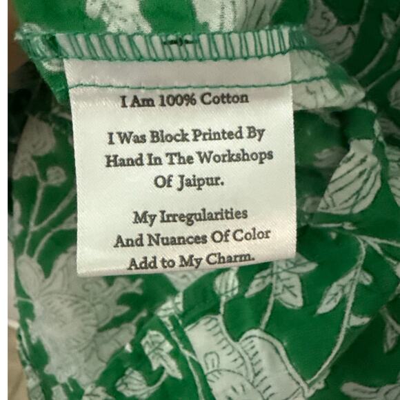 Mille Resort Anais Belted Mini Hand Block Print Dress Green Zinnia Size Small - Picture 12 of 12